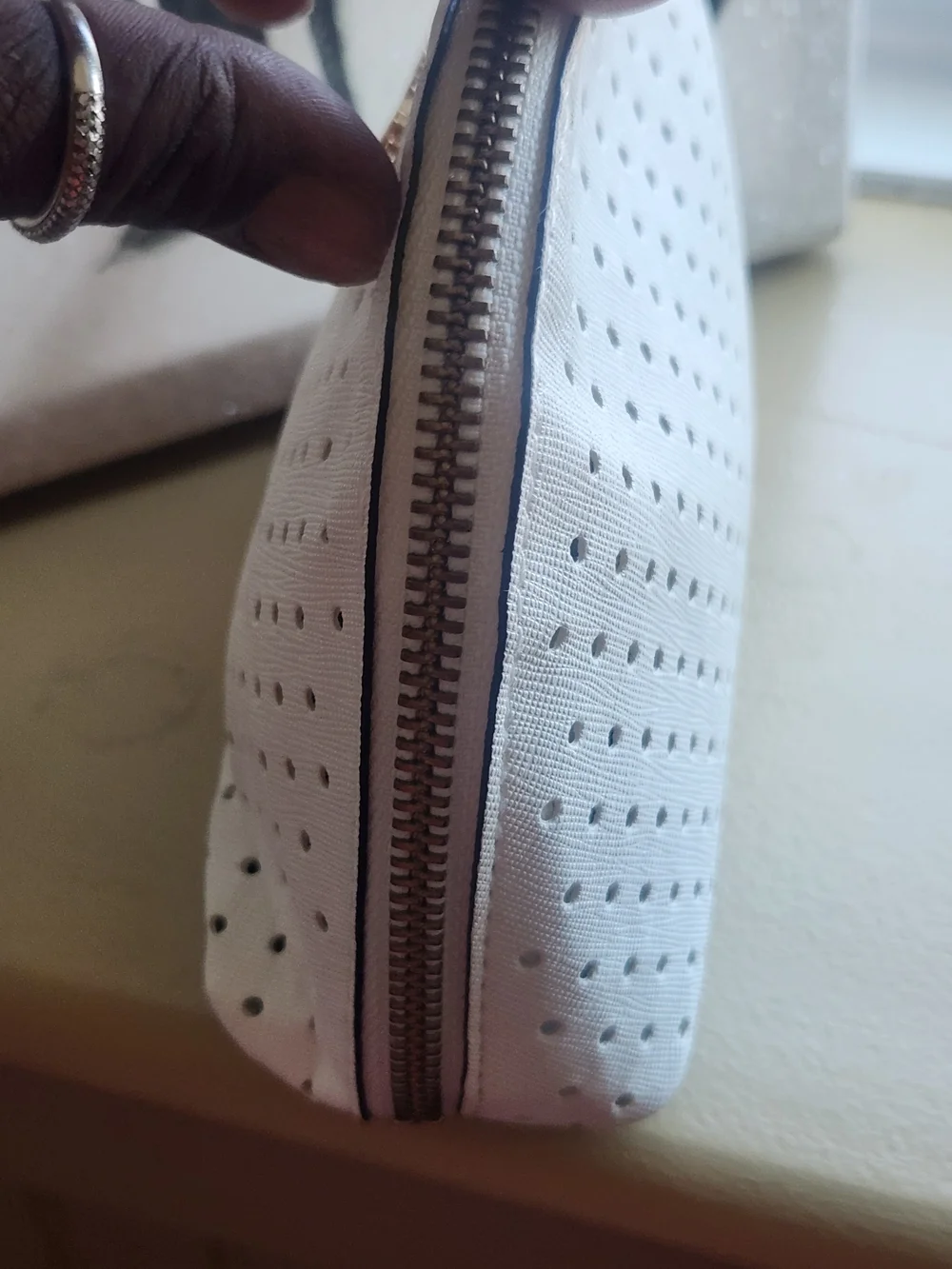 Michael Kors White Perforated Cosmetic Pouch GUC